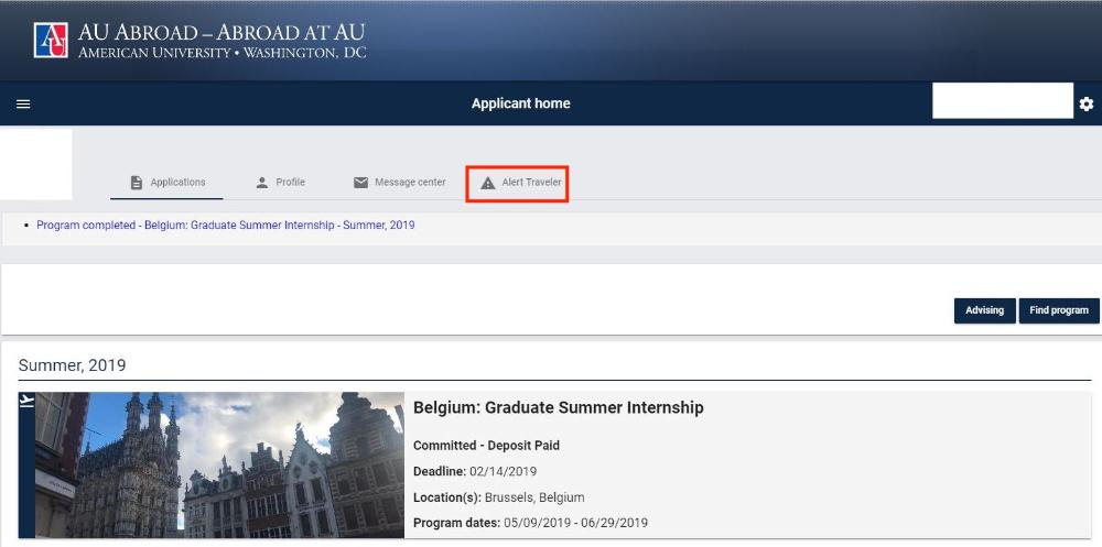 Applicant AlertTravler Tab